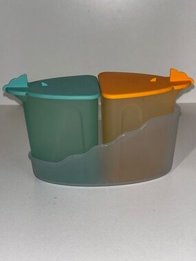 Tupperware vintage 90s Impressions orange and turquoise sugar and creamer set